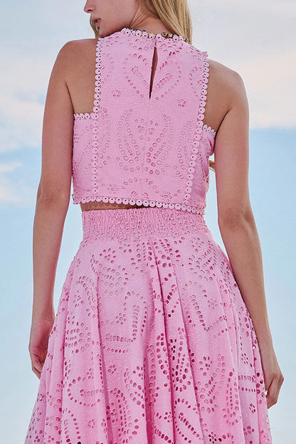 Set Due Pezzi con Ricami e Gonna Lunga a Vita Alta con Tasche