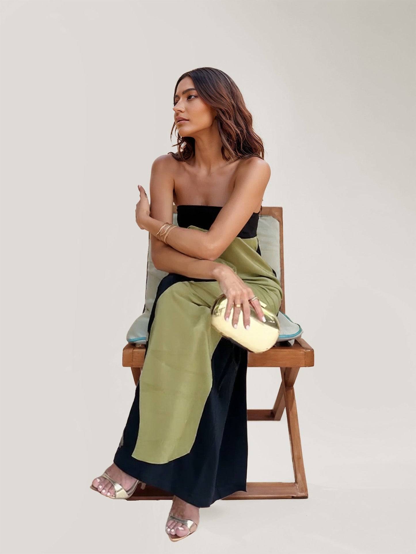 Abito Lungo Senza Spalline con Stampa Floreale Astratta